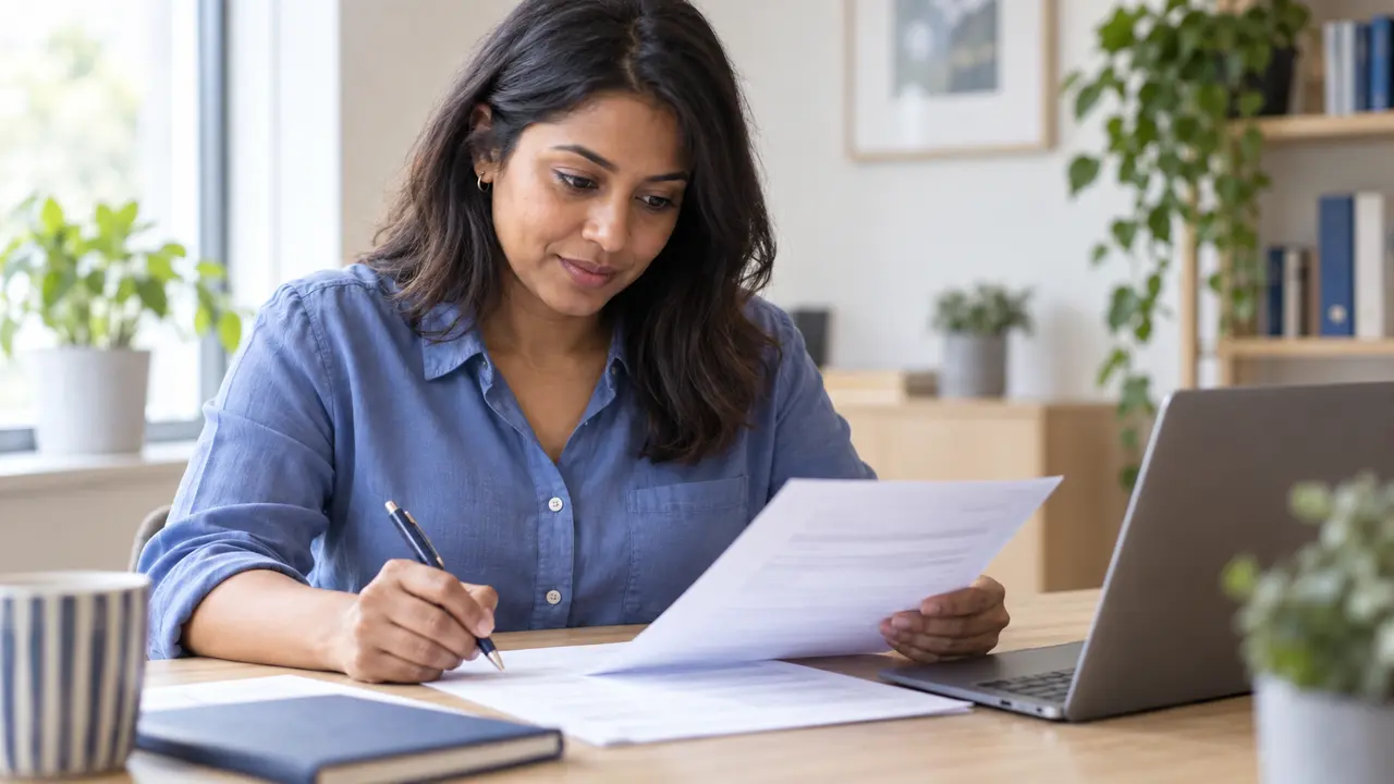 An applicant checking paperwork before completing a declaration.