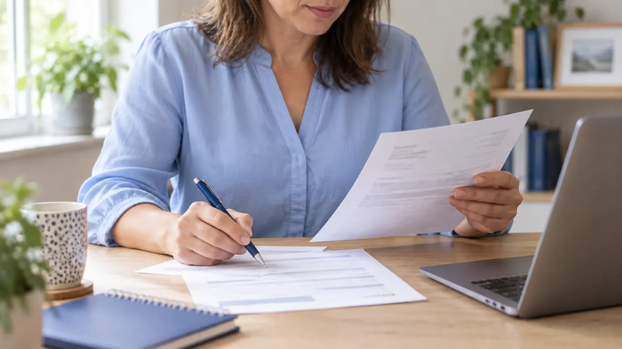 Hands comparing an address letter with an application form.